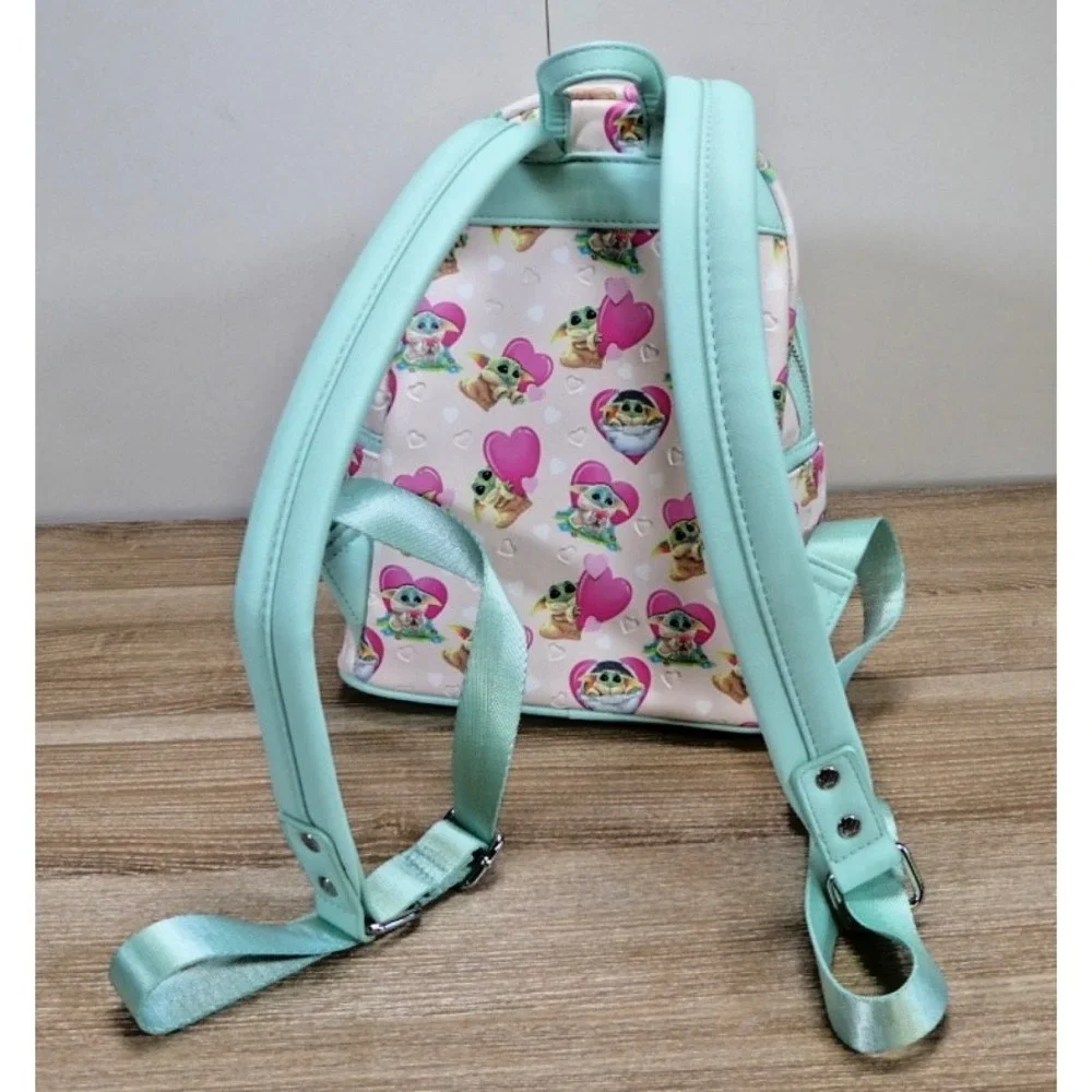 Star Wars Baby Yoda Grogu Heart Mini Backpack - Valentines Day Mint/Pink -  Used